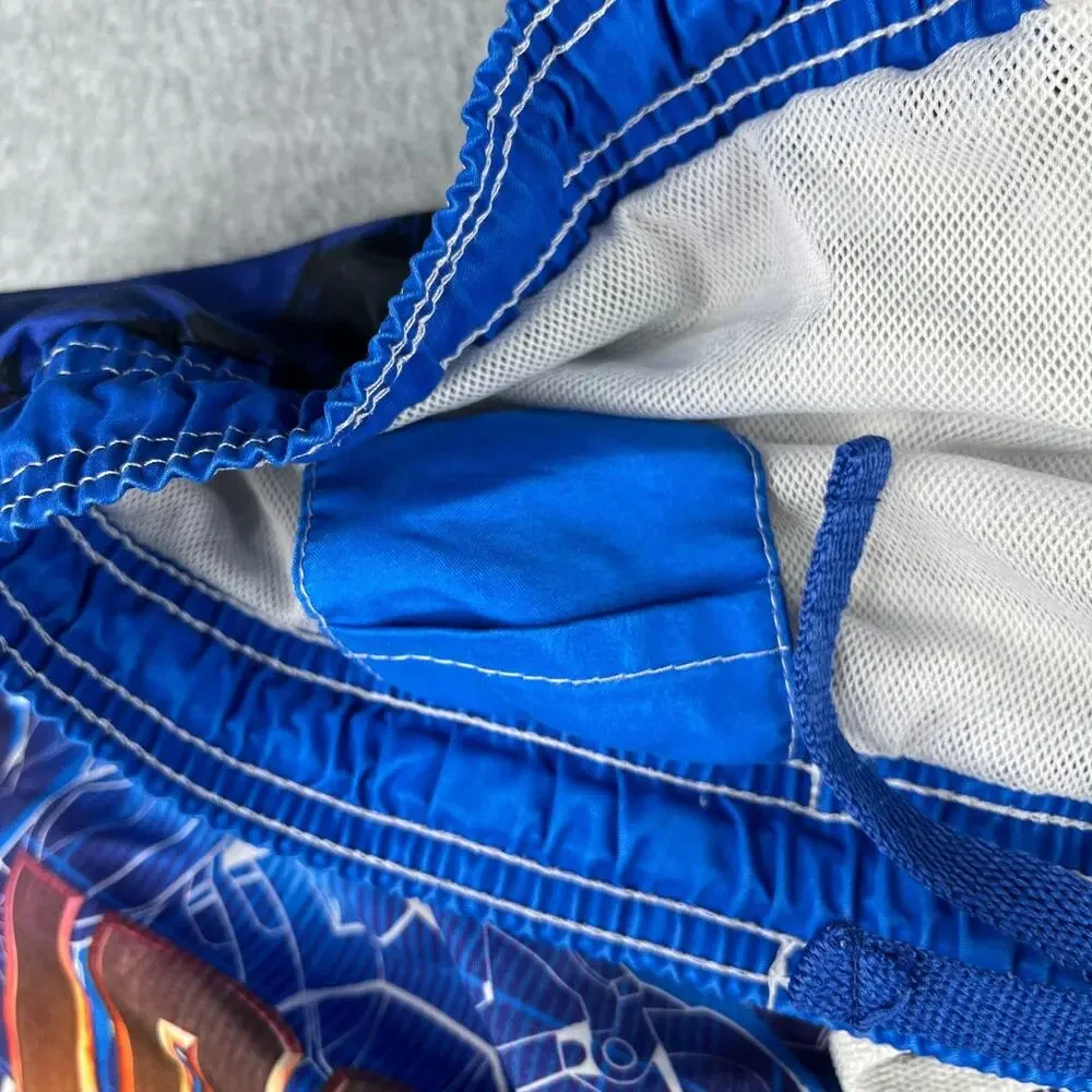 Iron Man Swim Trunks Boys 14/16 Blue Graphic Print Pool Beach Elastic Waist
